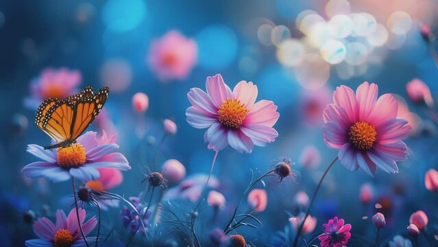 Beautiful wild chamomile flowers, purple wild peas. seamless looping time-lapse animation video background