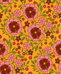 Seamless repeat pattern print background with whimsical flowers