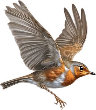 Robin bird, Close-up colored-pencil sketch of European Robin, Erithacus rubecula.