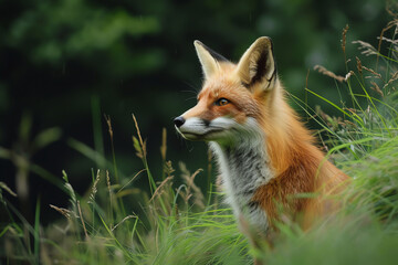 Close-Up of Fox in Grass Field