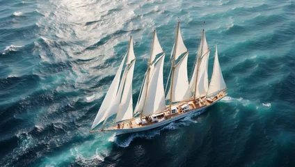 Rolgordijnen Regatta of sailing ships with white sail © Prinxe