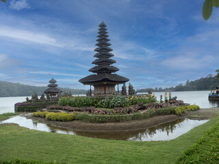 Beautiful pagodas on the shore of Lake Bratan, Bali, Indonesia.