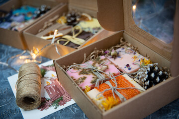 Hand made natural soap in festive box