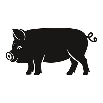 black silhouette of a  Pig with thick outline side view isolated