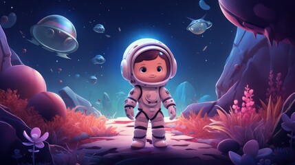 Illustration of an astronaut in space, children's costume astronaut suit and helmet, the theme of knowledge and education. White background illustration.