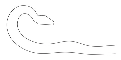 Snake one line art,hand drawn continuous drawing contour,symbol of new year 2025.Poisonous reptile serpent outline,wildlife nature concept.Editable stroke.Isolated.Vector illustration