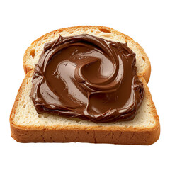 A piece of white bread topped with a thick layer of chocolate spread isolated on transparent or white background, png