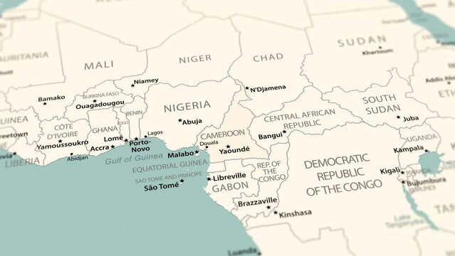 Cameroon on the world map. Smooth map rotation. 4K animation.