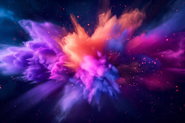Photo colorful mixed rainbow powder explosion in the air on a black background