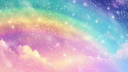 fairytale shiny rainbow abstract unicorn style background with clouds