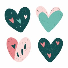 Coeur abstraites simples formes non uniformes tas poussiéreux rose et sarcelle dans le style d'un graphiste minimaliste - obrazy, fototapety, plakaty