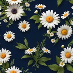 Background of a beautiful romantic flower collection with daisies, leaves, flower bouquets, flower arrangements,  on a dark blue background