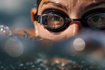 athlete wearing goggles swimming breaststroke closeup