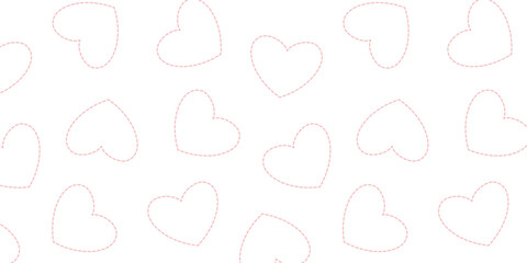 Seamless pattern with pink dashed line hearts. Cute Valentine's Day pattern for packaging, background, card, banner. Simple background with hearts.
