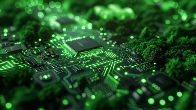 An innovative green tech concept showcasing sustainable technology usage with eco-friendly devices and renewable energy solutions for a cleaner environment.