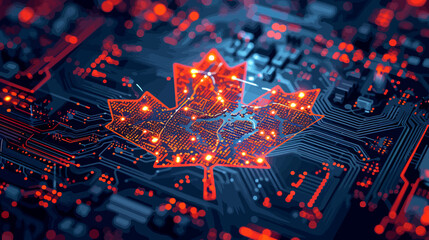 Digital Canada, microcircuit board, concept of global network and connectivity, international data transfer and cyber technology, worldwide business, information exchange and telecommunication
