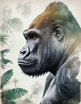 Side profile portrait illustration of a gorilla.
