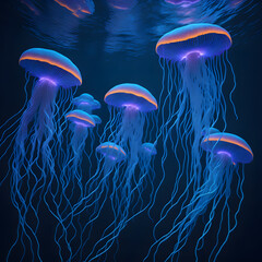 Bioluminescent Dance in the Deep Blue Sea Orchestra of Jellyfish