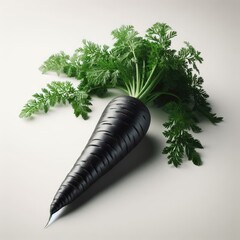 black carrots with green leaves