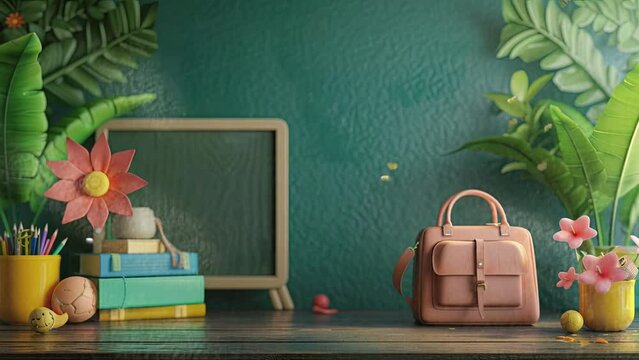animated of back to school concept background.  Cartoon or anime watercolor painting illustration style. seamless looping 4K virtual video animation background.
