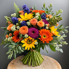 Colorful flower arrangement. Beautiful floral digital illustration. CG Artwork Background