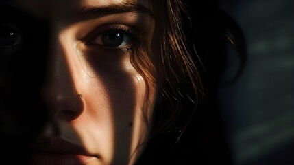 "Enigmatic Portrait: Half-Face Hidden in Shadow, Ultra Realistic 8K - Mirrorless Camera Capture"