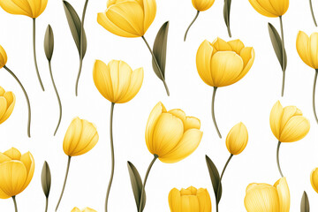 seamless yellow tulip on white background