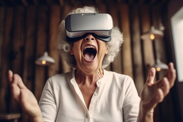 Joyful Senior Woman Experiencing Virtual Reality