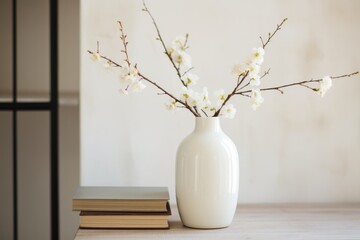 Blooming Branches in Vase on Wooden Desk