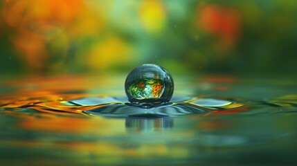 "Macro Distortion: Reflection in Water Droplet, Ultra Realistic 8K - Digital Camera Capture"