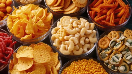 Assortment of Crunchy Snacks - obrazy, fototapety, plakaty