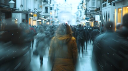 "Invisible Urban Blend: Person Fading into Crowded Cityscape in Ultra Realistic 8K - Street Art"