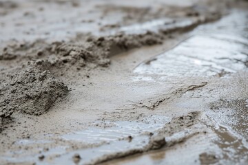 closeup of freshly poured concrete curing