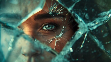 Fragmented Screen: Person's Face Reflected in Shattered Phone Screen, Ultra Realistic 8K - Mirrorless Camera Prime Lens Capture