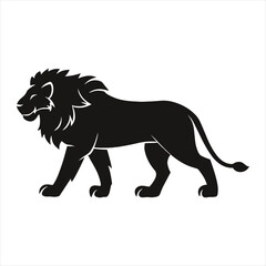 black silhouette of a  Lion with thick outline side view isolated