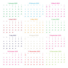 2025 simple 12 month calendar