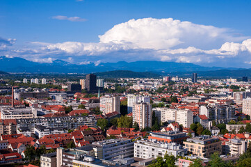 red tile roofs of the capital of Slovenia from the height of the hill of Ljubljana's castle