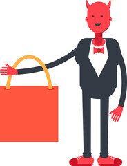 Devil Character Holding Shopping Bag
