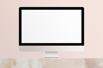 LCD monitor personal computer isolated template mono block. Blank screen mockup frame display to showcase website design project.