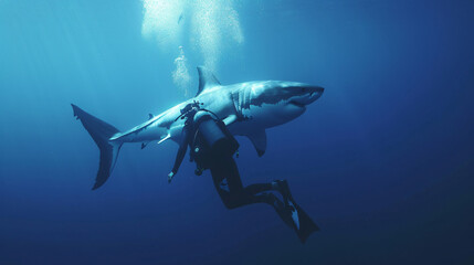 Diver And Great White Sharky