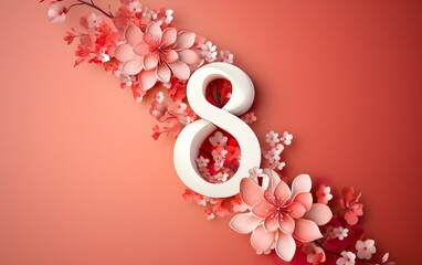 Illustration of number 8 and floral decoration for International Womens Day