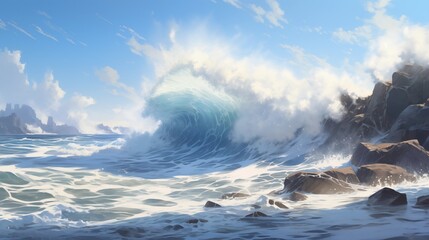 Fototapeta premium Ocean Waves Crashing on Rocky Coast