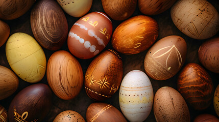 Easter eggs chocolate background. Product photography. - obrazy, fototapety, plakaty