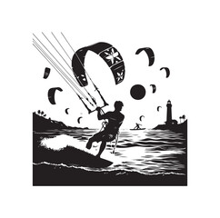 Vector kitesurfing vector illustration silhouette