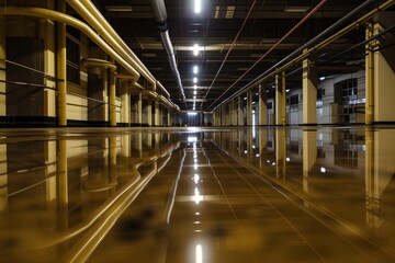 Obraz premium reflective floor showing the shine of overhead lighting