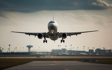 Naklejka premium plane takes off at the airport 