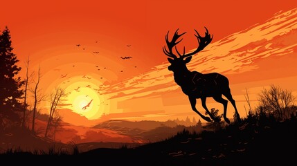 Silhouette of a Deer Leaping Across a Sunlit Meadow