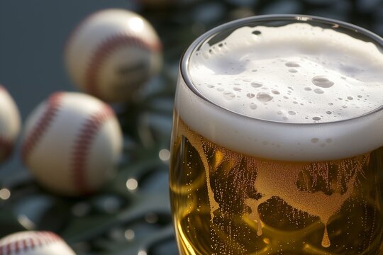 beer with foam, clear view of pitched baseball
