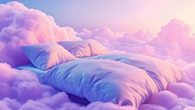 A comfortable cozy bed surrounded by fluffy clouds. perfect relaxing bedtime