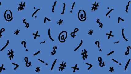 pattern with the image of keyboard symbols. Punctuation marks. Template for applying to the surface. blue background. Horizontal image.
